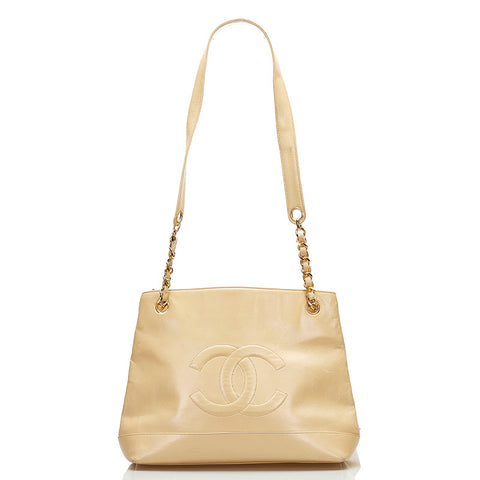 シャネル ココマーク チェーン ショルダーバッグ ベージュ レザー レディース CHANEL 【中古】