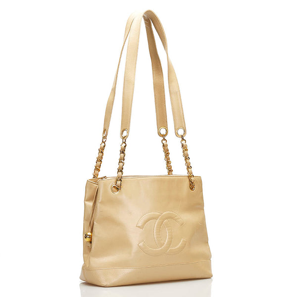 シャネル ココマーク チェーン ショルダーバッグ ベージュ レザー レディース CHANEL 【中古】