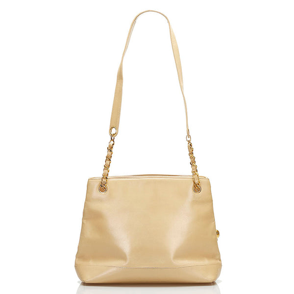 シャネル ココマーク チェーン ショルダーバッグ ベージュ レザー レディース CHANEL 【中古】