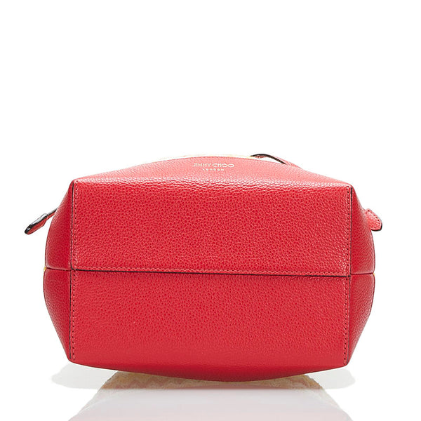 ジミーチュウ 巾着 チェーン ショルダーバッグ レッド オレンジ レザー ラフィア レディース JIMMY CHOO 【中古】