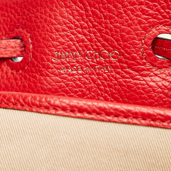 ジミーチュウ 巾着 チェーン ショルダーバッグ レッド オレンジ レザー ラフィア レディース JIMMY CHOO 【中古】