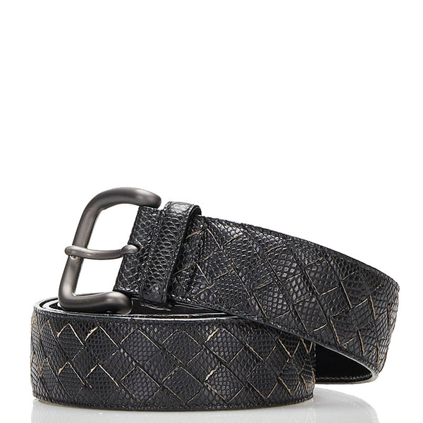 ボッテガヴェネタ イントレチャート ベルト ブラック パイソン メンズ BOTTEGAVENETA 【中古】