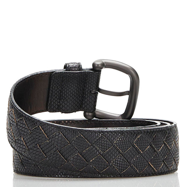 ボッテガヴェネタ イントレチャート ベルト ブラック パイソン メンズ BOTTEGAVENETA 【中古】