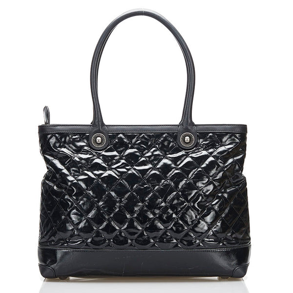 シャネル ココマーク マトラッセ トートバッグ ショルダーバッグ ブラック エナメル レザー レディース CHANEL 【中古】