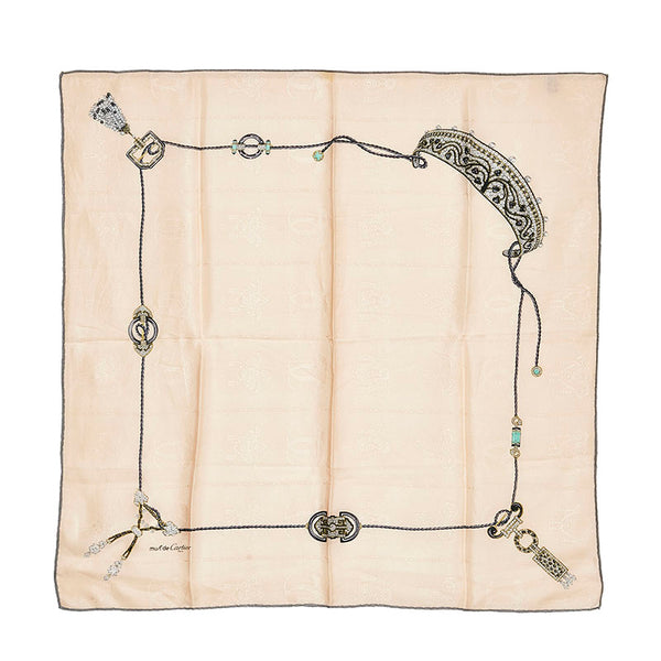 カルティエ マストライン　 スカーフ ピンクベージュ グレー シルク レディース CARTIER 【中古】