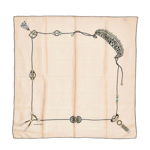 カルティエ マストライン　 スカーフ ピンクベージュ グレー シルク レディース CARTIER 【中古】