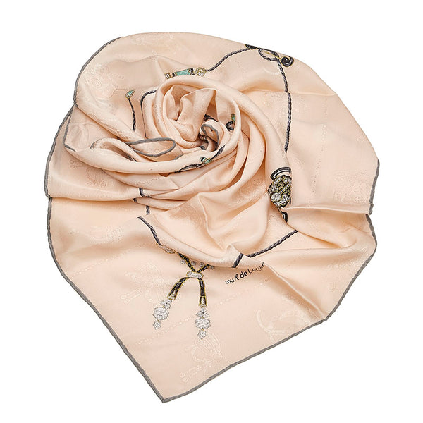 カルティエ マストライン　 スカーフ ピンクベージュ グレー シルク レディース CARTIER 【中古】