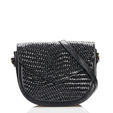 サンローラン ヴィンテージ 編み込み 斜め掛け ショルダーバッグ ブラック レザー レディース SAINT LAURENT 【中古】