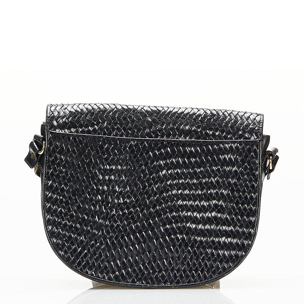 サンローラン ヴィンテージ 編み込み 斜め掛け ショルダーバッグ ブラック レザー レディース SAINT LAURENT 【中古】