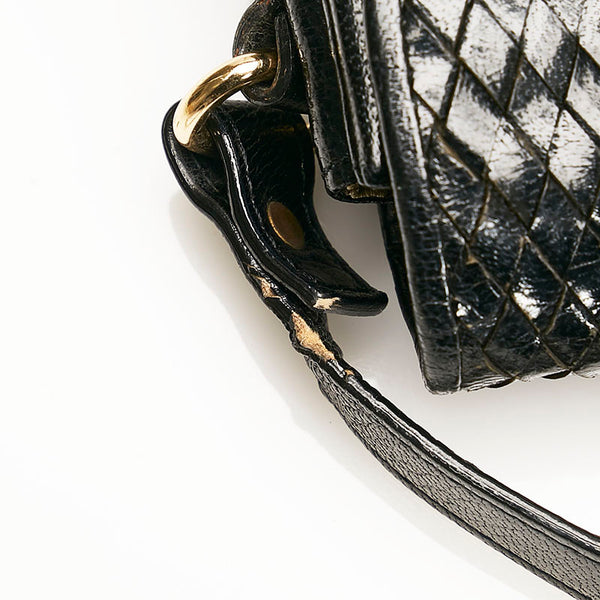 サンローラン ヴィンテージ 編み込み 斜め掛け ショルダーバッグ ブラック レザー レディース SAINT LAURENT 【中古】