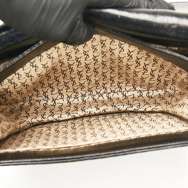 サンローラン ヴィンテージ 編み込み 斜め掛け ショルダーバッグ ブラック レザー レディース SAINT LAURENT 【中古】