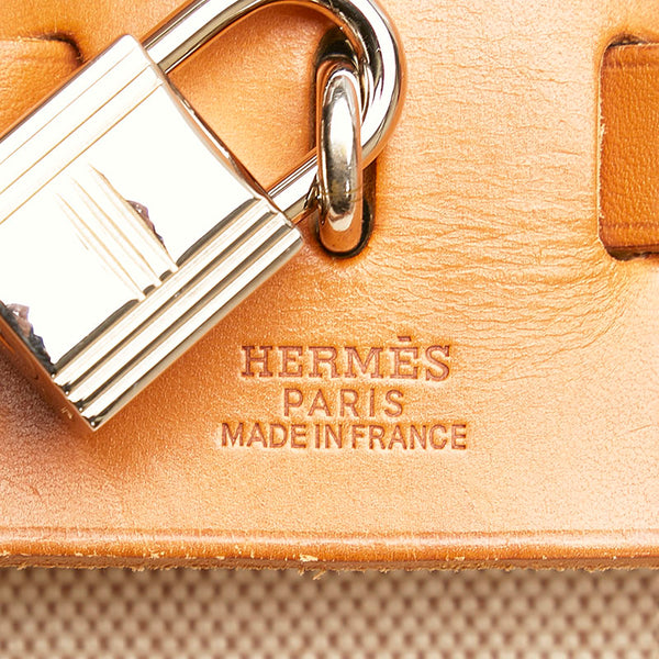 エルメス エールバッグMM  ハンドバッグ ショルダーバッグ ホワイト ブラウン キャンバス レザー レディース HERMES 【中古】