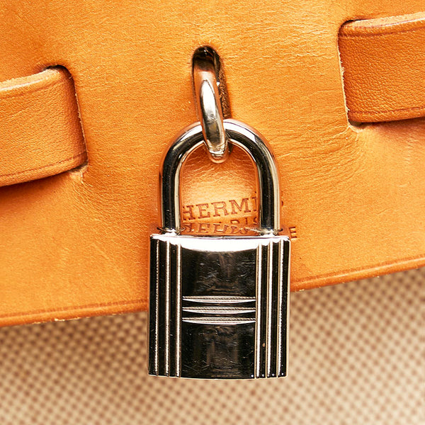 エルメス エールバッグMM  ハンドバッグ ショルダーバッグ ホワイト ブラウン キャンバス レザー レディース HERMES 【中古】