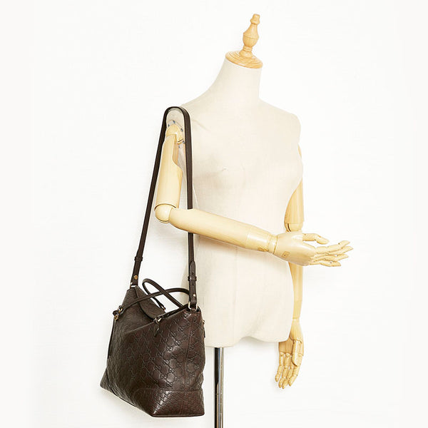 グッチ マイクロGG グッチシマ ハンドバッグ ショルダーバッグ 2WAY 353120 ブラウン レザー レディース GUCCI 【中古】