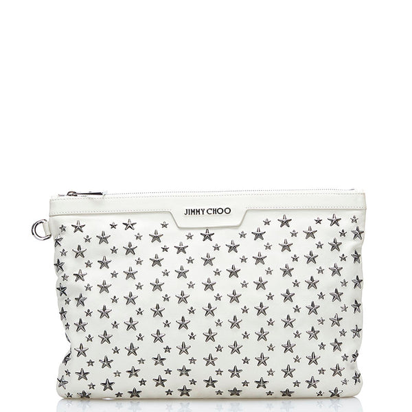 ジミーチュウ スタースタッズ クラッチバッグ セカンドバッグ ホワイト レザー レディース JIMMY CHOO 【中古】