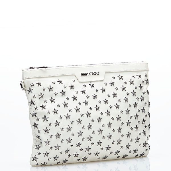 ジミーチュウ スタースタッズ クラッチバッグ セカンドバッグ ホワイト レザー レディース JIMMY CHOO 【中古】