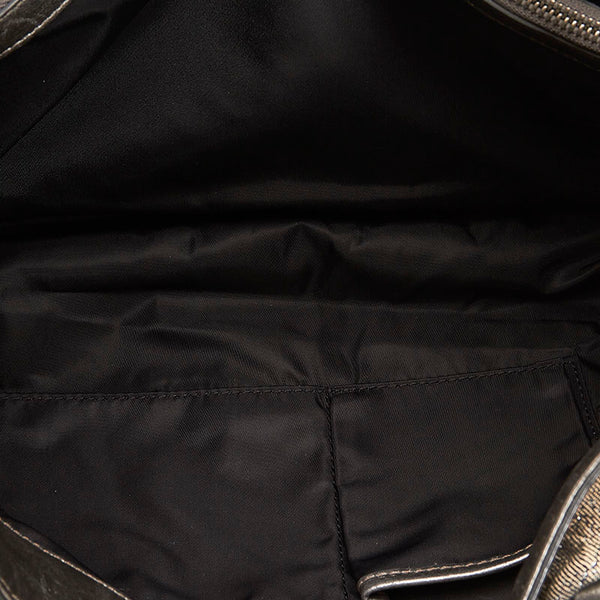 バーバリー チェック トートバッグ ハンドバッグ ベージュ シルバー キャンバス レザー レディース BURBERRY 【中古】