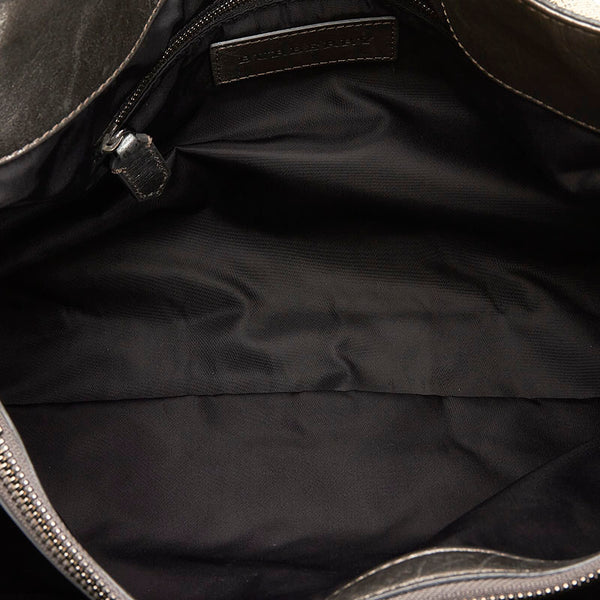 バーバリー チェック トートバッグ ハンドバッグ ベージュ シルバー キャンバス レザー レディース BURBERRY 【中古】