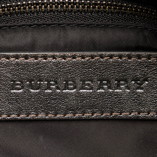 バーバリー チェック トートバッグ ハンドバッグ ベージュ シルバー キャンバス レザー レディース BURBERRY 【中古】