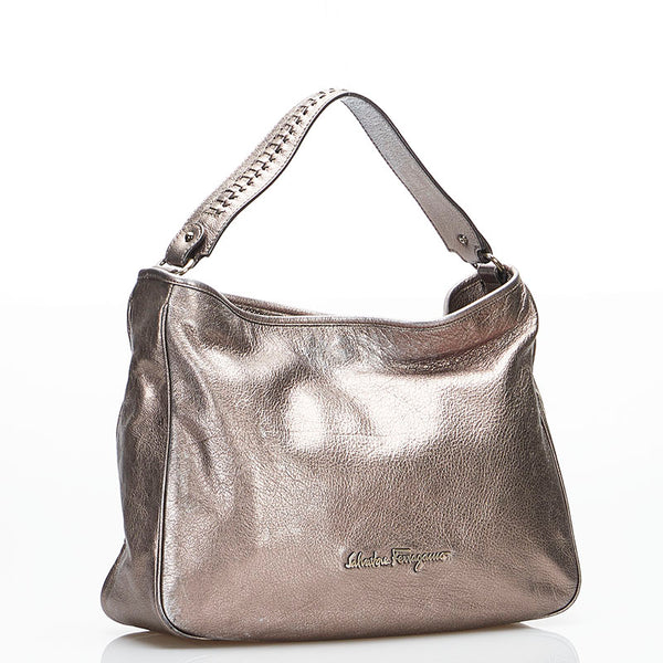 サルヴァトーレフェラガモ ワンショルダーバッグ ハンドバッグ B991 シルバー レザー レディース Salvatore Ferragamo 【中古】