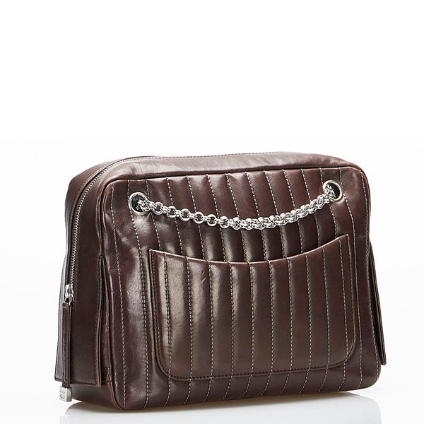 シャネル マドモアゼル チェーン ショルダーバッグ ハンドバッグ ブラウン レザー レディース CHANEL 【中古】