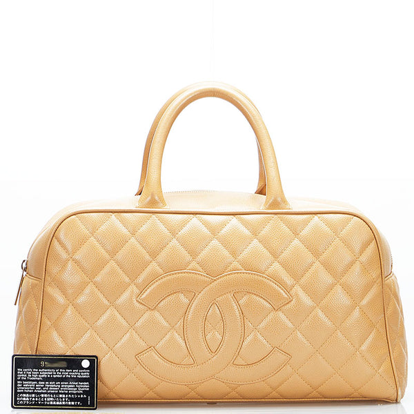 シャネル マトラッセ ココマーク ハンドバッグ ボストンバッグ ベージュ キャビアスキン レディース CHANEL 【中古】