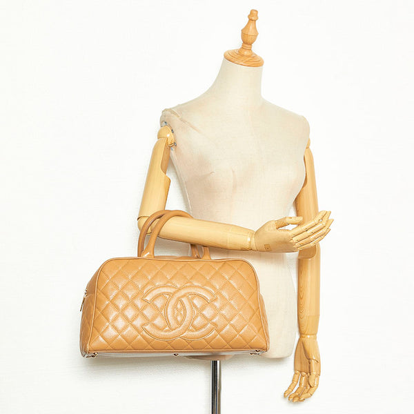 シャネル マトラッセ ココマーク ハンドバッグ ボストンバッグ ベージュ キャビアスキン レディース CHANEL 【中古】