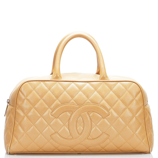 シャネル マトラッセ ココマーク ハンドバッグ ボストンバッグ ベージュ キャビアスキン レディース CHANEL 【中古】