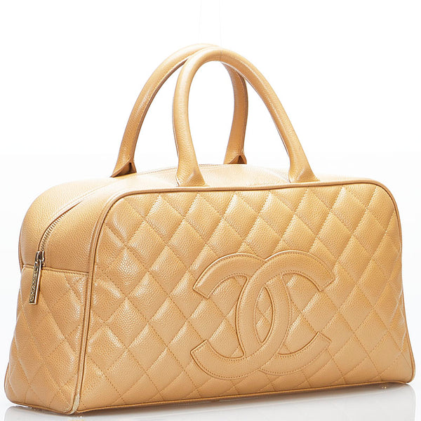 シャネル マトラッセ ココマーク ハンドバッグ ボストンバッグ ベージュ キャビアスキン レディース CHANEL 【中古】