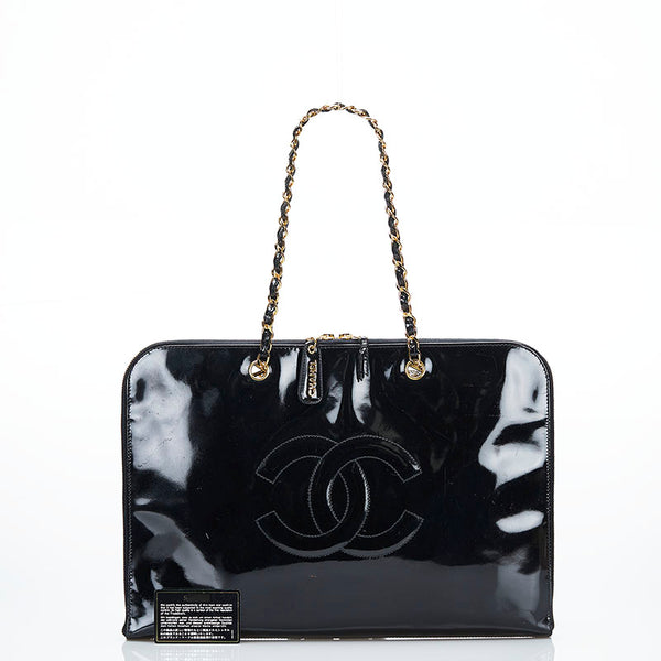 シャネル チェーン トートバッグ ショルダーバッグ ブラック エナメル レディース CHANEL 【中古】