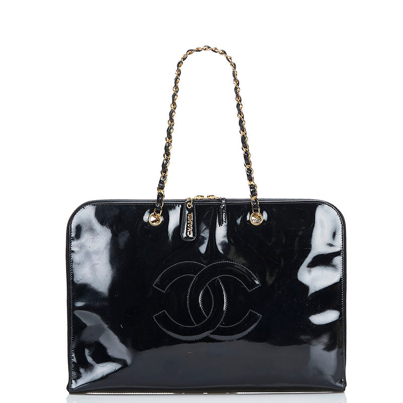 シャネル チェーン トートバッグ ショルダーバッグ ブラック エナメル レディース CHANEL 【中古】