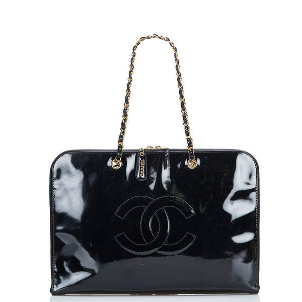 シャネル チェーン トートバッグ ショルダーバッグ ブラック エナメル レディース CHANEL 【中古】