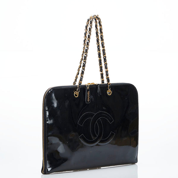 シャネル チェーン トートバッグ ショルダーバッグ ブラック エナメル レディース CHANEL 【中古】