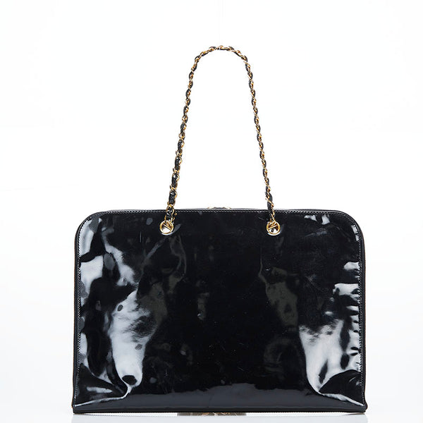 シャネル チェーン トートバッグ ショルダーバッグ ブラック エナメル レディース CHANEL 【中古】