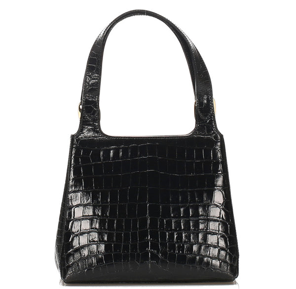 サルヴァトーレフェラガモ ヴァラ AQ-217755 ブラック 黒 クロコ型押し ハンドバッグ レディース Salvatore Ferragamo 中古