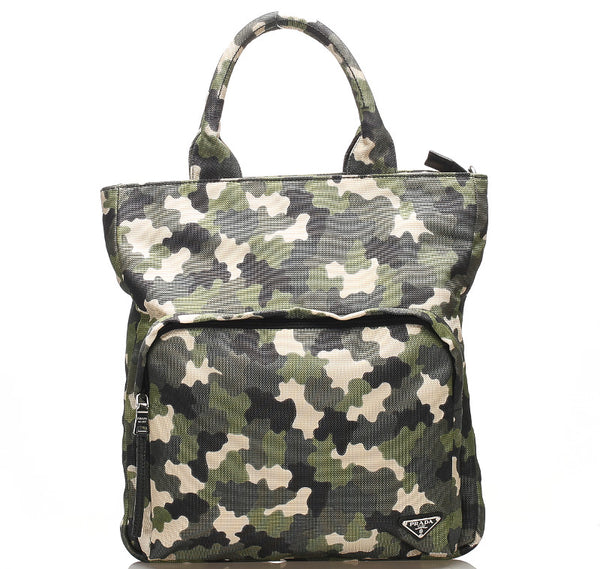 プラダ カモフラージュ VA0878 グリーン 迷彩 キャンバス レザー トートバッグ メンズ PRADA 中古