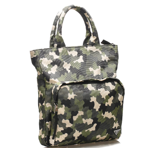 プラダ カモフラージュ VA0878 グリーン 迷彩 キャンバス レザー トートバッグ メンズ PRADA 中古