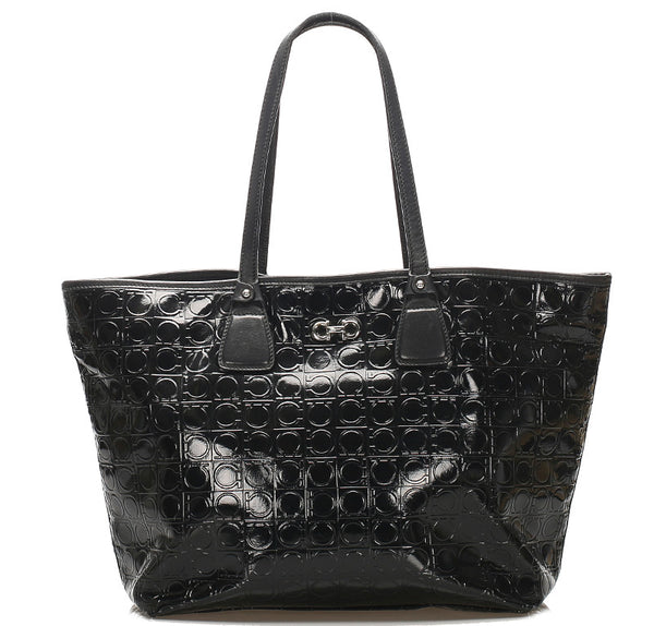 サルヴァトーレフェラガモ ガンチーニ AU-21 B475 ブラック 黒 エナメル レザー トートバッグ レディース Salvatore Ferragamo 中古