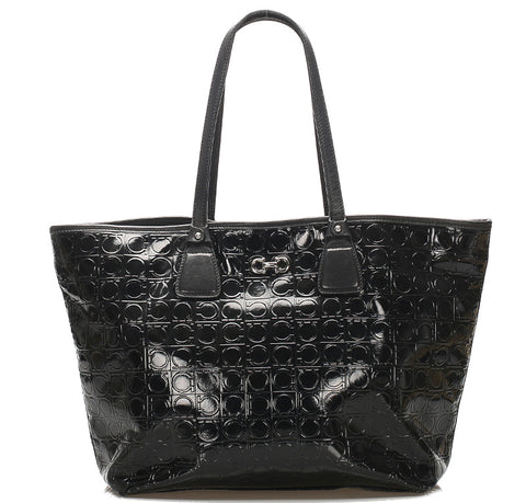 サルヴァトーレフェラガモ ガンチーニ AU-21 B475 ブラック 黒 エナメル レザー トートバッグ レディース Salvatore Ferragamo 中古