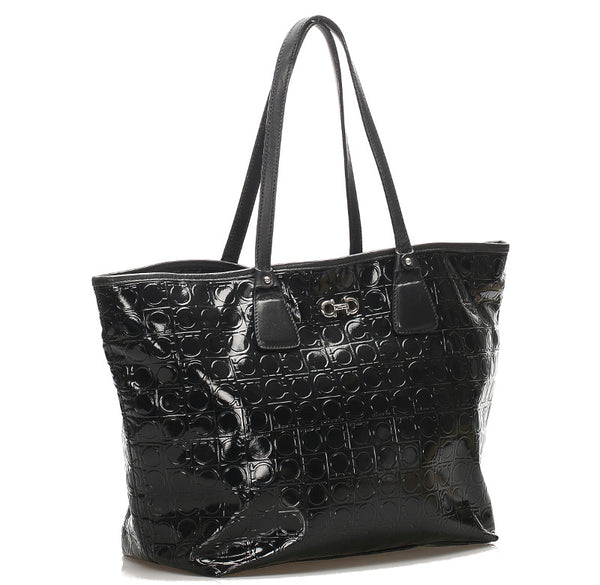 サルヴァトーレフェラガモ ガンチーニ AU-21 B475 ブラック 黒 エナメル レザー トートバッグ レディース Salvatore Ferragamo 中古