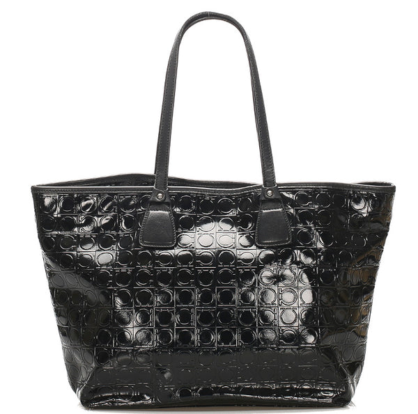 サルヴァトーレフェラガモ ガンチーニ AU-21 B475 ブラック 黒 エナメル レザー トートバッグ レディース Salvatore Ferragamo 中古