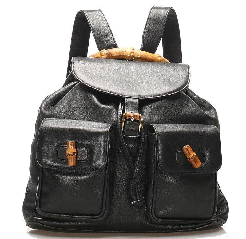 グッチ バンブー 003・2058 ブラック レザー リュック バックパック レディース GUCCI 中古