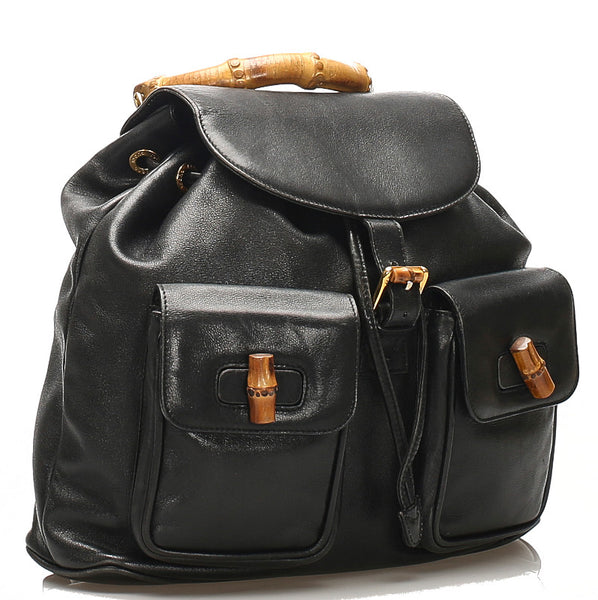 グッチ バンブー 003・2058 ブラック レザー リュック バックパック レディース GUCCI 中古