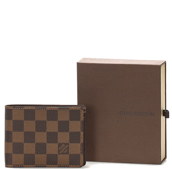 ルイ ヴィトン ダミエ ブラウン 茶 PVC 二つ折り財布 レディース LOUIS VUITTON 中古