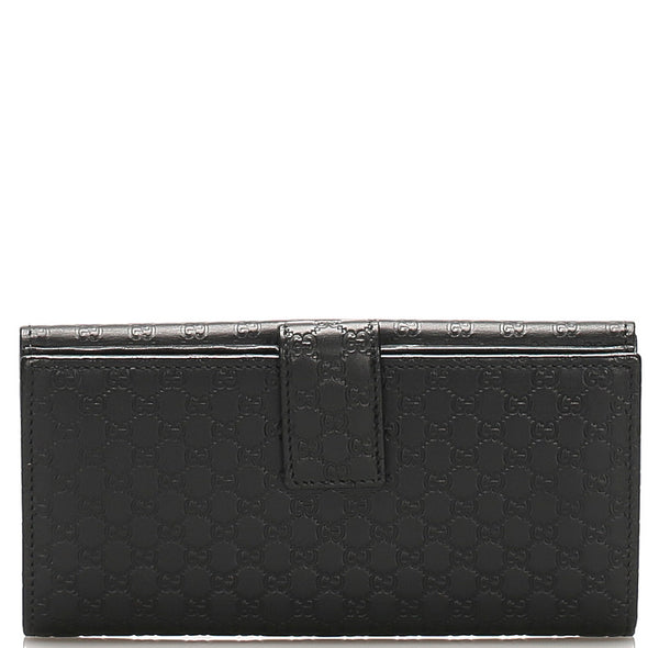 グッチ マイクロGGシマ 449393 ブラック レザー 長財布 レディース GUCCI 中古