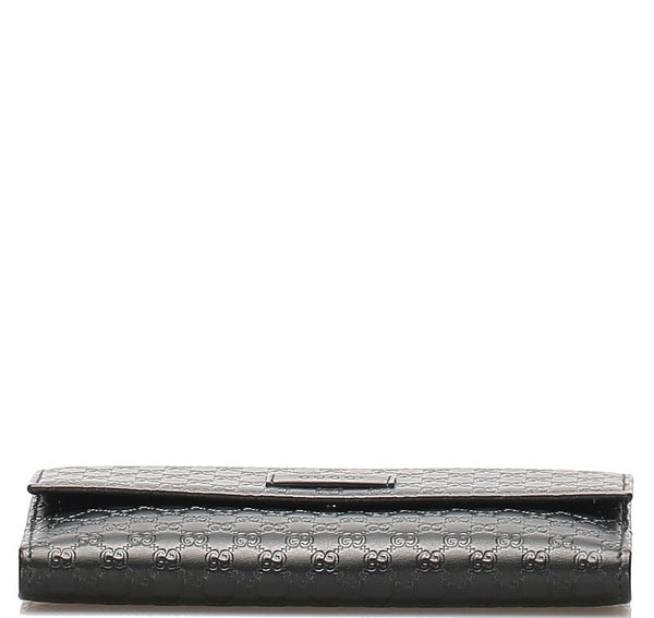 グッチ マイクロGGシマ 449393 ブラック レザー 長財布 レディース GUCCI 中古