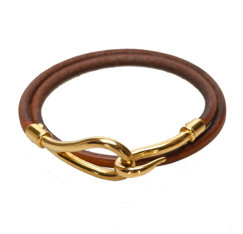 エルメス ブラウン レザー メッキ ブレスレット レディース HERMES 中古