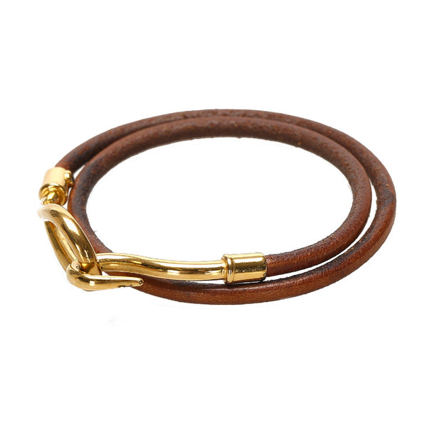 エルメス ブラウン レザー メッキ ブレスレット レディース HERMES 中古