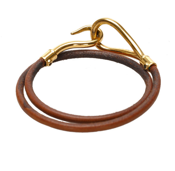 エルメス ブラウン レザー メッキ ブレスレット レディース HERMES 中古