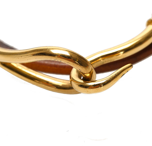 エルメス ブラウン レザー メッキ ブレスレット レディース HERMES 中古